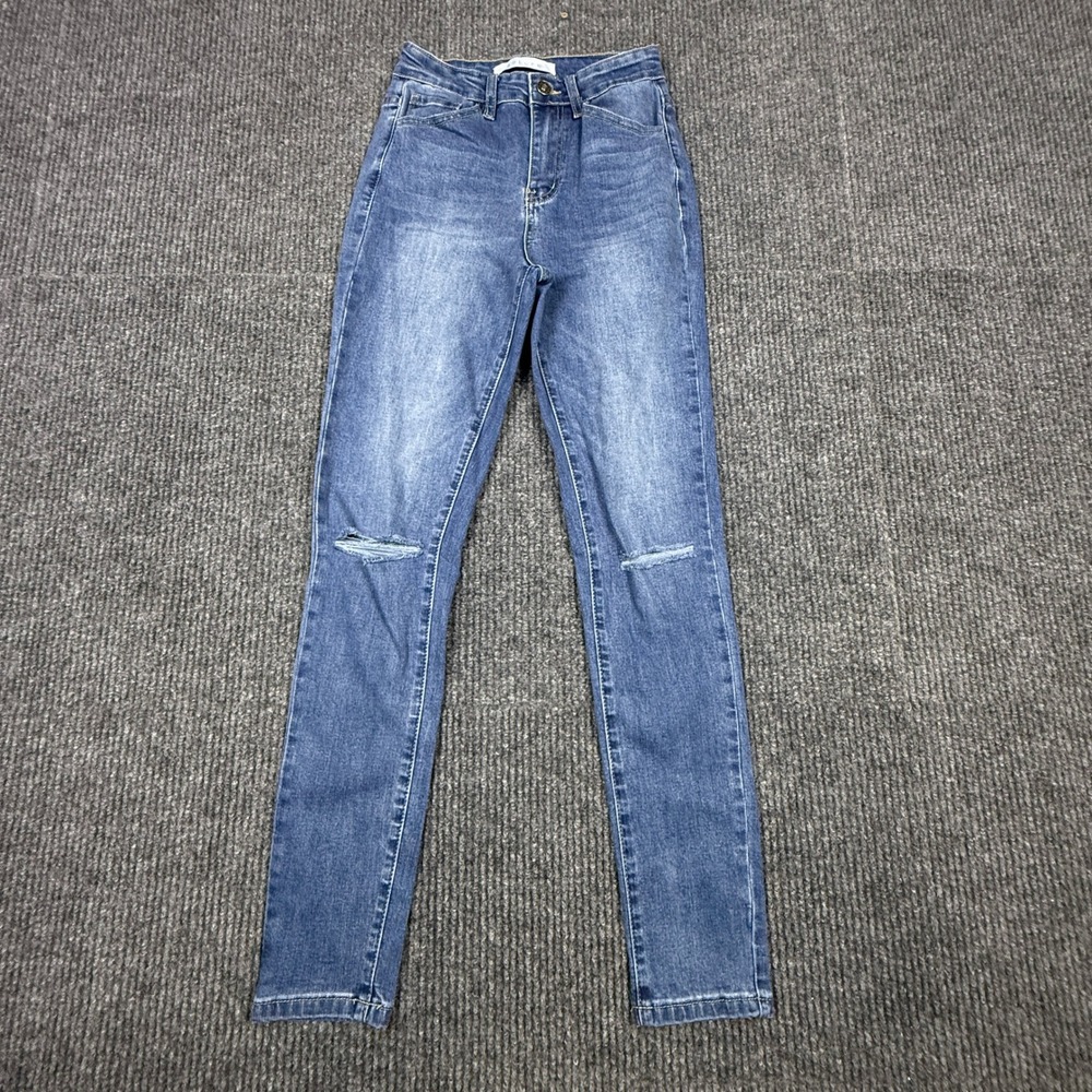 Nature Womens High Rise Distressed Skinny Jeans Medium Wash Blue NT3024M Size 25